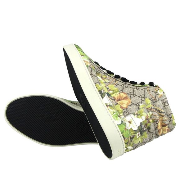 Gucci Men's Bloom Print Supreme GG Green Canvas Hi Top Sneakers Shoes 407342 - Picture 8 of 8